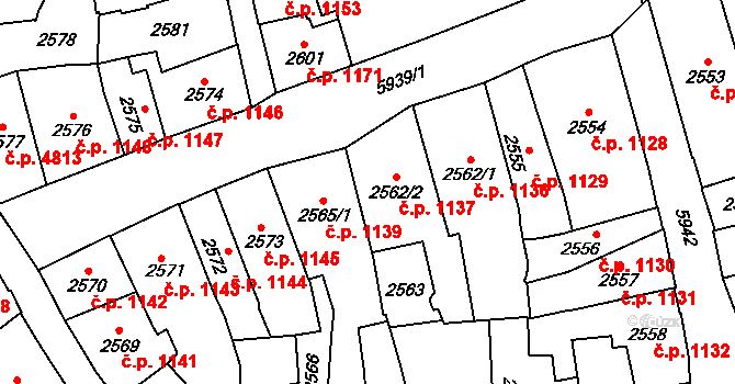 Jihlava 1137 na parcele st. 2562/2 v KÚ Jihlava, Katastrální mapa