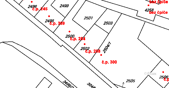 Čelákovice 258 na parcele st. 2502 v KÚ Čelákovice, Katastrální mapa
