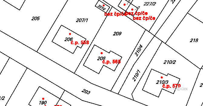 Vrbno pod Pradědem 565 na parcele st. 208 v KÚ Vrbno pod Pradědem, Katastrální mapa
