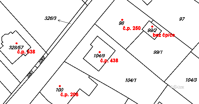 Krmelín 438 na parcele st. 104/9 v KÚ Krmelín, Katastrální mapa