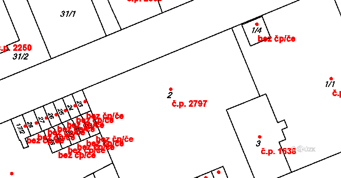 Kladno 2797 na parcele st. 2 v KÚ Kladno, Katastrální mapa