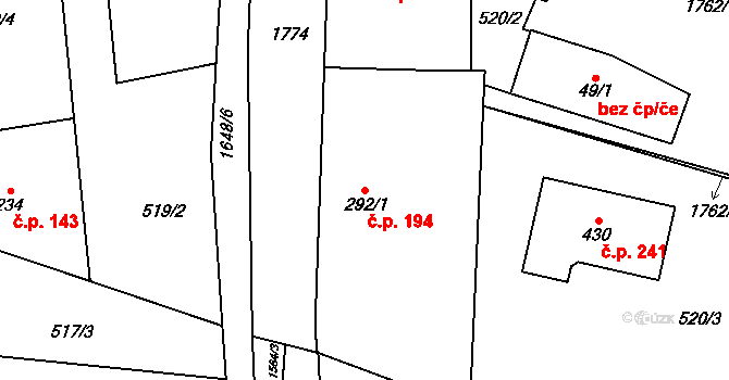 Rychaltice 194, Hukvaldy na parcele st. 292/1 v KÚ Rychaltice, Katastrální mapa