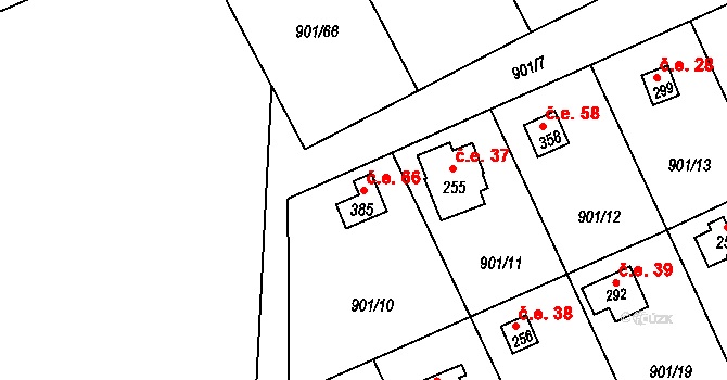 Loutí 66, Rabyně na parcele st. 385 v KÚ Rabyně, Katastrální mapa