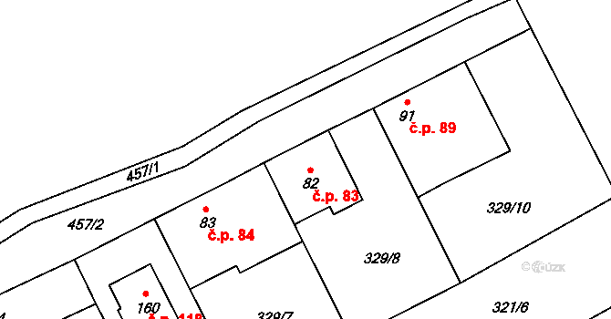 Hradišťko I 83, Veltruby na parcele st. 82 v KÚ Hradišťko I, Katastrální mapa
