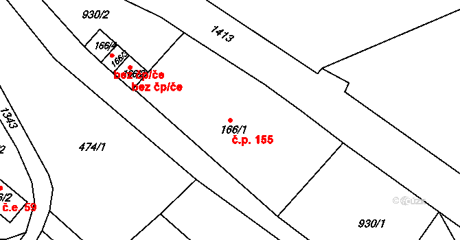 Fojtka 155, Mníšek na parcele st. 166/1 v KÚ Fojtka, Katastrální mapa