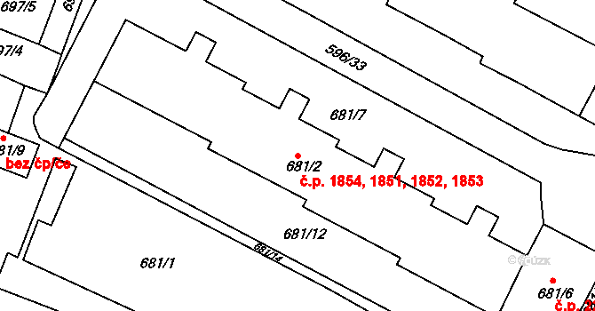 Boskovice 1851,1852,1853,1854 na parcele st. 681/2 v KÚ Boskovice, Katastrální mapa