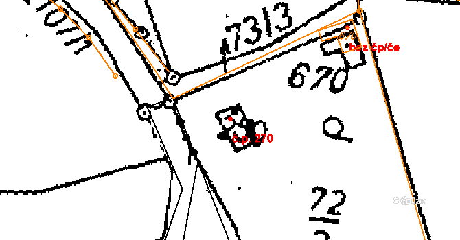 Vráž 270 na parcele st. 250 v KÚ Vráž u Berouna, Katastrální mapa