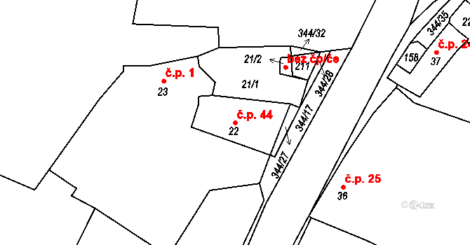 Černouček 44 na parcele st. 22 v KÚ Černouček, Katastrální mapa
