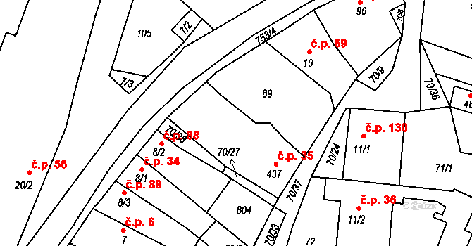 Chotěšov 35 na parcele st. 437 v KÚ Chotěšov u Vrbičan, Katastrální mapa