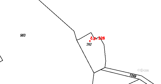 Ryžoviště 326, Harrachov na parcele st. 262 v KÚ Harrachov, Katastrální mapa