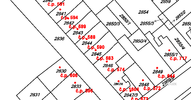 Střekov 583, Ústí nad Labem na parcele st. 2845 v KÚ Střekov, Katastrální mapa