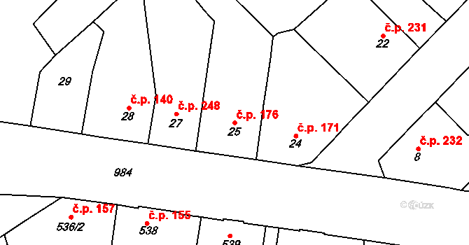 Milovice 176 na parcele st. 25 v KÚ Milovice nad Labem, Katastrální mapa