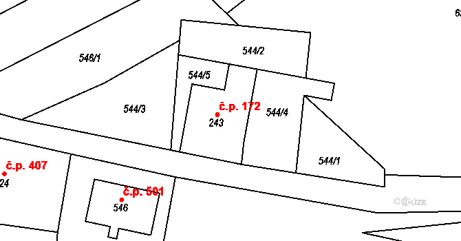 Kovářská 172 na parcele st. 243 v KÚ Kovářská, Katastrální mapa