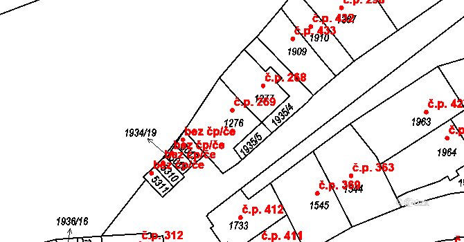Stařečka 269, Třebíč na parcele st. 1276 v KÚ Třebíč, Katastrální mapa
