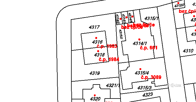 Žabovřesky 1984, Brno na parcele st. 4318 v KÚ Žabovřesky, Katastrální mapa