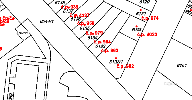 Židenice 963, Brno na parcele st. 6133 v KÚ Židenice, Katastrální mapa