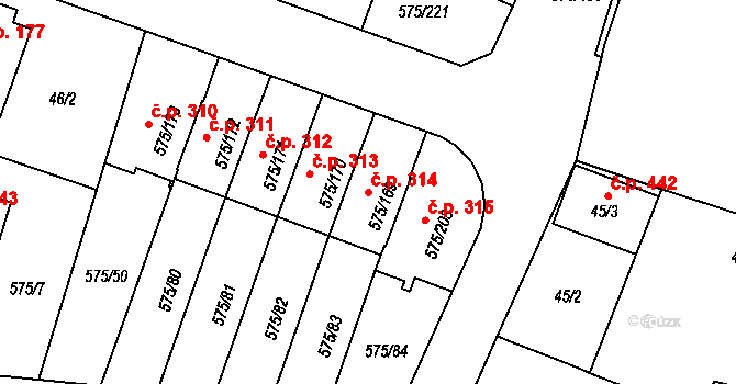 Klokoty 314, Tábor na parcele st. 575/169 v KÚ Klokoty, Katastrální mapa