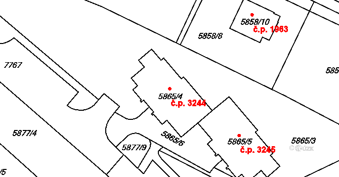 Frýdek 3244, Frýdek-Místek na parcele st. 5865/4 v KÚ Frýdek, Katastrální mapa