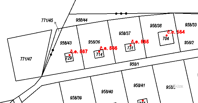 Podhrad 566, Cheb na parcele st. 714 v KÚ Podhrad, Katastrální mapa