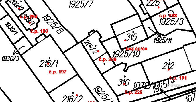 Oloví 289 na parcele st. 204/2 v KÚ Oloví, Katastrální mapa