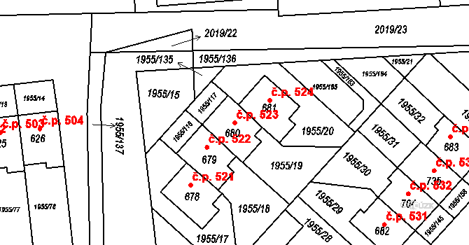 Černilov 523 na parcele st. 680 v KÚ Černilov, Katastrální mapa