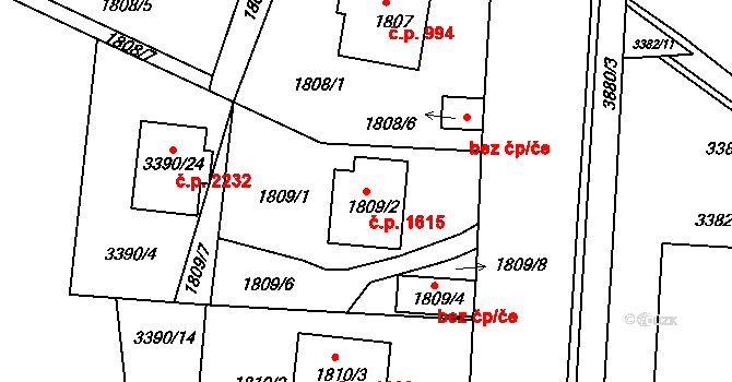 Turnov 1615 na parcele st. 1809/2 v KÚ Turnov, Katastrální mapa