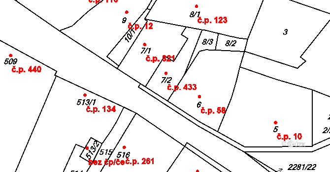 Suchdol nad Lužnicí 433 na parcele st. 7/2 v KÚ Suchdol nad Lužnicí, Katastrální mapa
