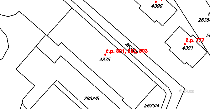 Střední Předměstí 801,802,803, Trutnov na parcele st. 4375 v KÚ Trutnov, Katastrální mapa