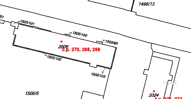 Kryblice 268,269,270, Trutnov na parcele st. 2006 v KÚ Trutnov, Katastrální mapa