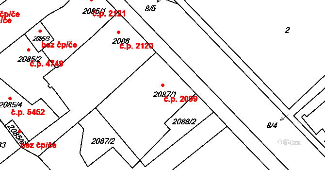 Chomutov 2099 na parcele st. 2087/1 v KÚ Chomutov II, Katastrální mapa
