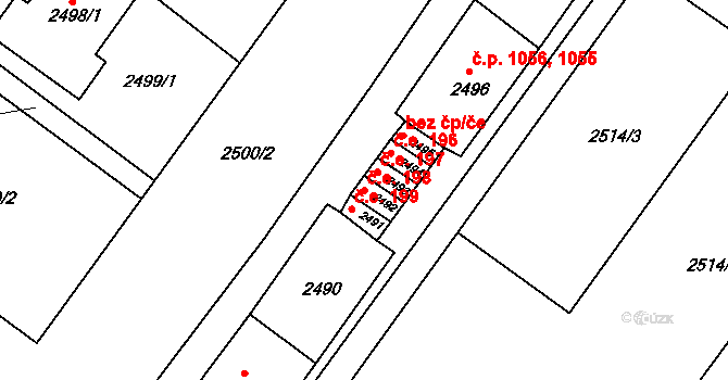 Jirkov 198 na parcele st. 2492 v KÚ Jirkov, Katastrální mapa