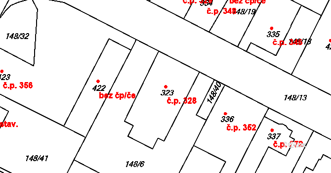 Pouchov 328, Hradec Králové na parcele st. 323 v KÚ Pouchov, Katastrální mapa