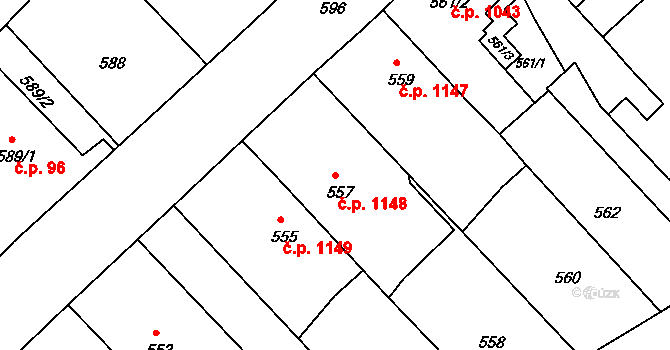Rumburk 1 1148, Rumburk na parcele st. 557 v KÚ Rumburk, Katastrální mapa