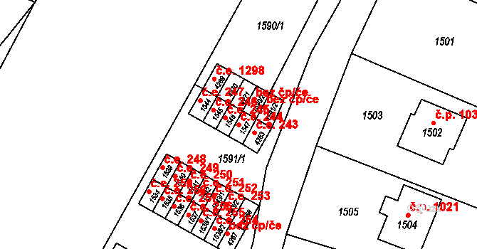 Kuřim 244 na parcele st. 1547 v KÚ Kuřim, Katastrální mapa
