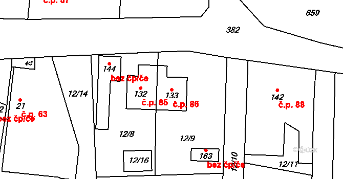 Polní Chrčice 86 na parcele st. 133 v KÚ Polní Chrčice, Katastrální mapa