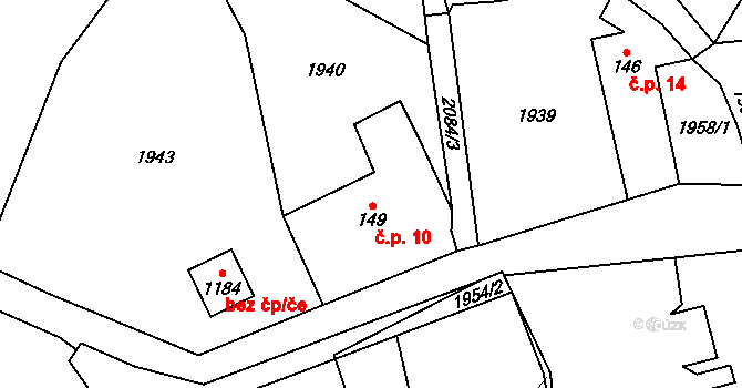 Myť 10, Mirošov na parcele st. 149 v KÚ Mirošov, Katastrální mapa