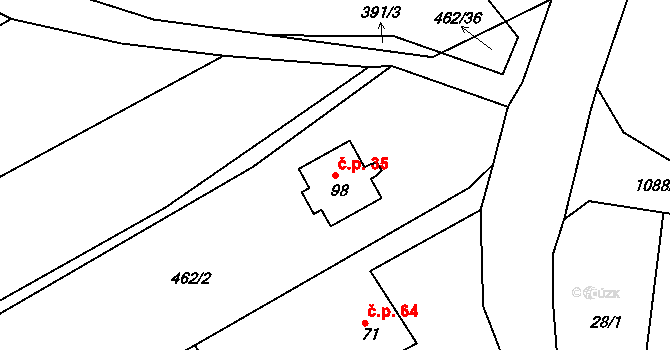 Olešnice 35, Okrouhlice na parcele st. 98 v KÚ Olešnice u Okrouhlice, Katastrální mapa
