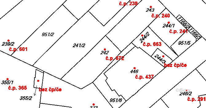 Mariánské Lázně 672 na parcele st. 242 v KÚ Mariánské Lázně, Katastrální mapa