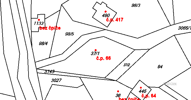 Janovice 66 na parcele st. 37/1 v KÚ Janovice u Frýdku-Místku, Katastrální mapa