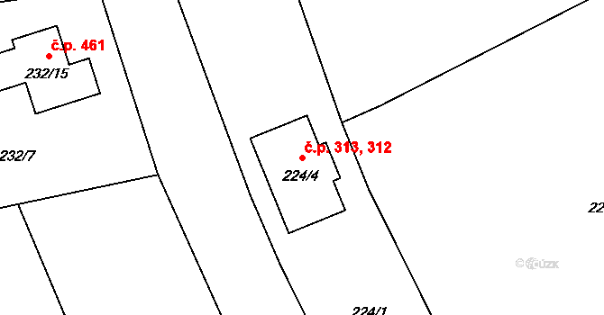 Boršov nad Vltavou 312,313 na parcele st. 224/4 v KÚ Boršov nad Vltavou, Katastrální mapa