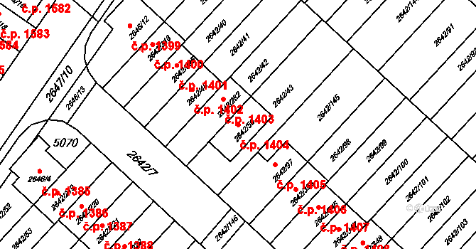Kuřim 1404 na parcele st. 2642/50 v KÚ Kuřim, Katastrální mapa