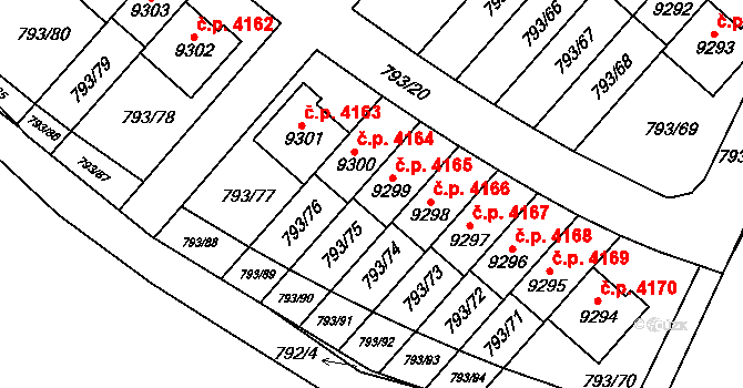 Hodonín 4165 na parcele st. 9299 v KÚ Hodonín, Katastrální mapa