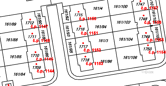 Svítkov 1152, Pardubice na parcele st. 1717 v KÚ Svítkov, Katastrální mapa