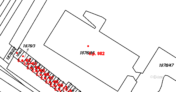Lužice 982 na parcele st. 1876/46 v KÚ Lužice u Hodonína, Katastrální mapa