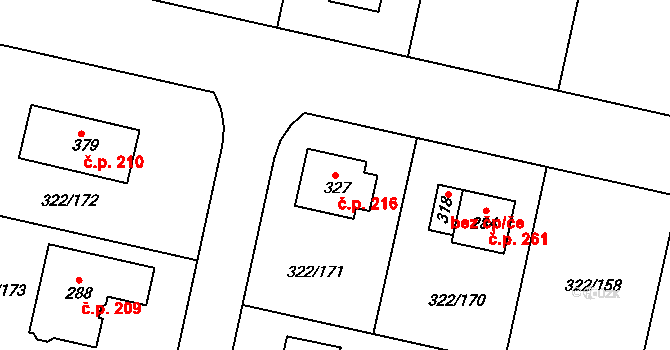 Bubovice 216 na parcele st. 327 v KÚ Bubovice, Katastrální mapa