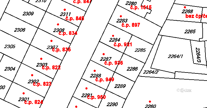 Předměstí 936, Litoměřice na parcele st. 2287 v KÚ Litoměřice, Katastrální mapa