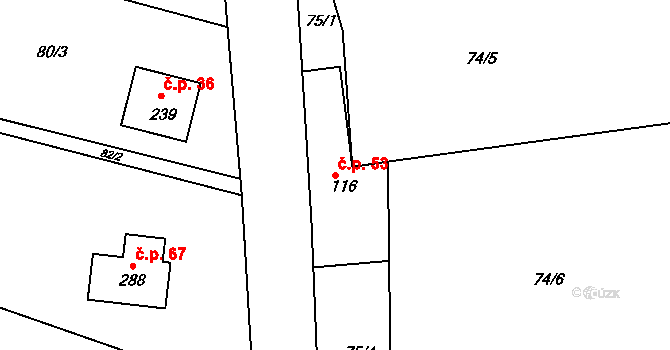 Jírovice 53, Bystřice na parcele st. 116 v KÚ Jírovice, Katastrální mapa