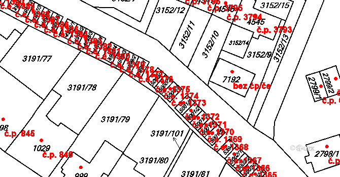 Zlín 1373 na parcele st. 5000/3 v KÚ Zlín, Katastrální mapa