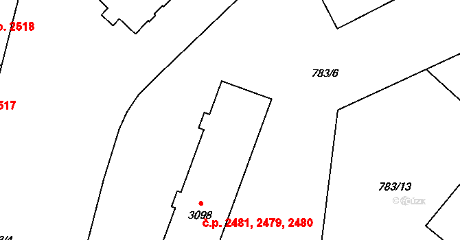 Zábřeh 2479,2480,2481, Ostrava na parcele st. 3098 v KÚ Zábřeh nad Odrou, Katastrální mapa