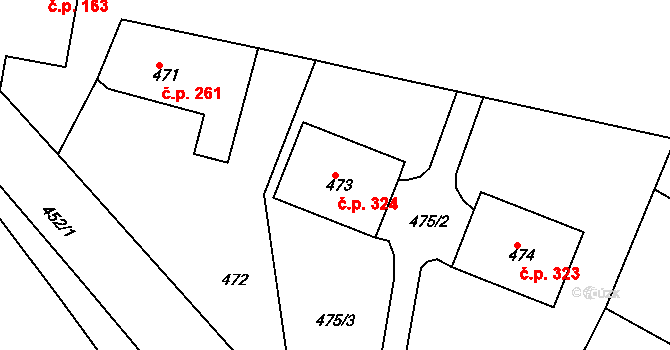 Zádveřice 324, Zádveřice-Raková na parcele st. 473 v KÚ Zádveřice, Katastrální mapa